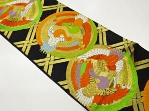 服部織物製　変わり襷に向かい鳳凰模様織出し袋帯